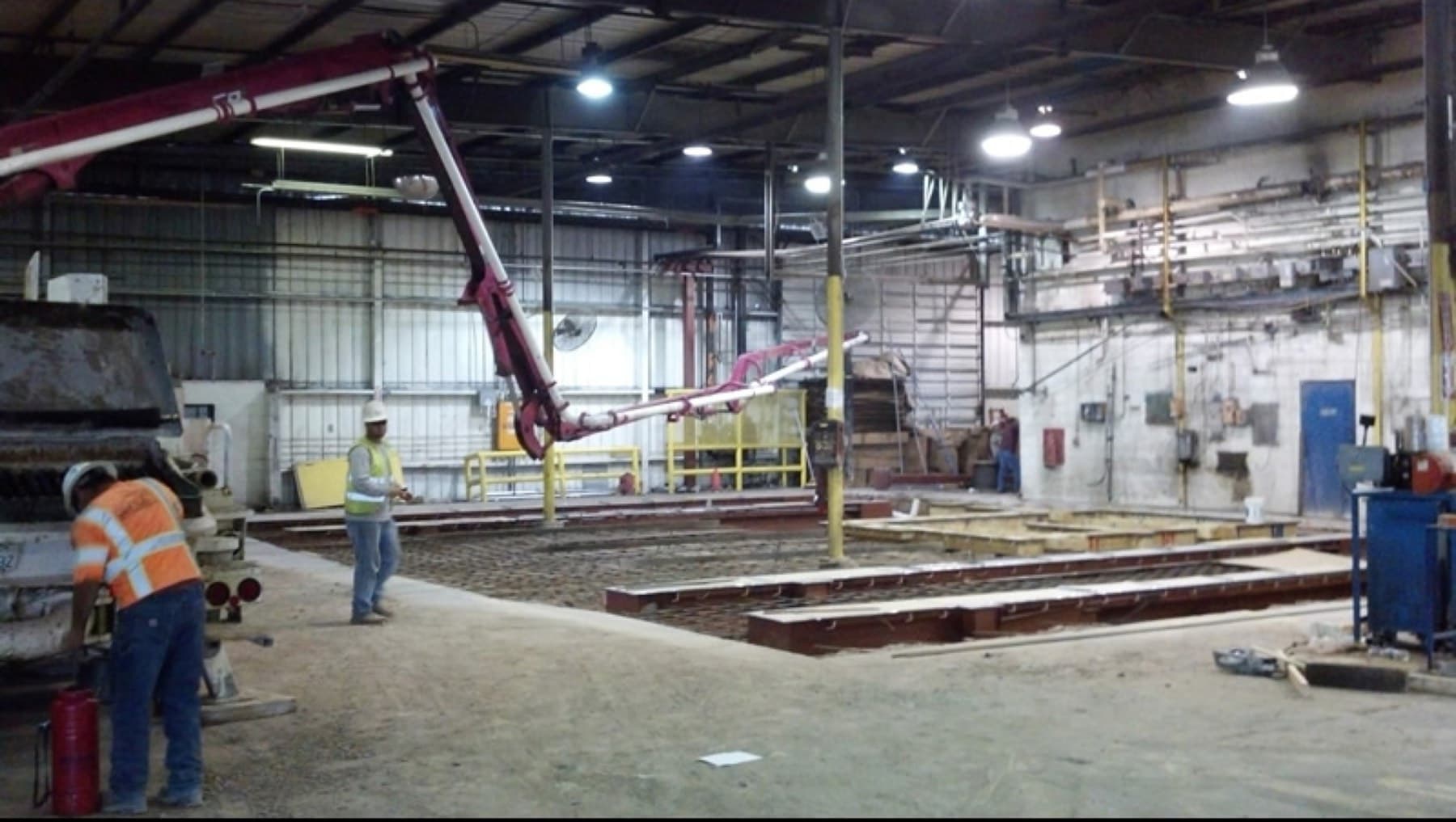 Concrete pump set up indoors for a 160 yard placement